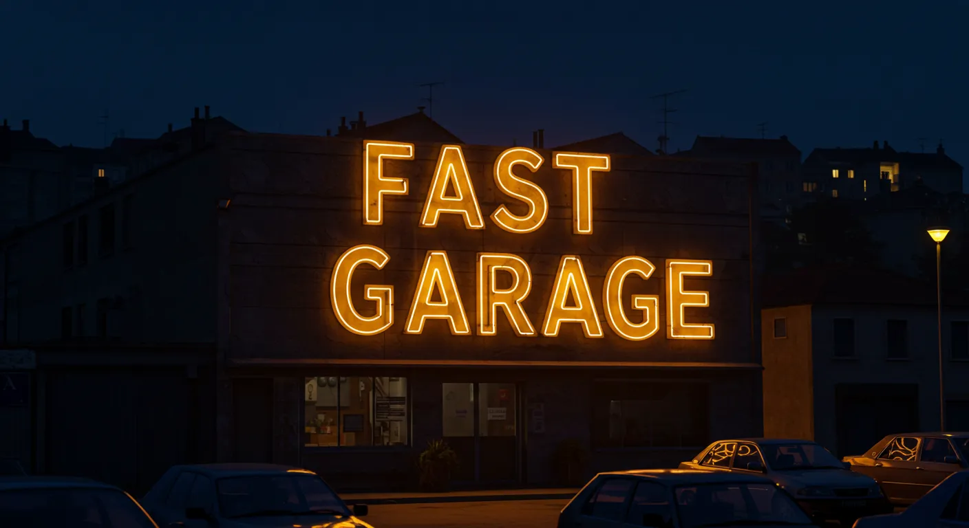Neonowa reklama dla warsztatu samochodowego Neonowy szyld dla warsztatu samochodowego FAST GARAGE